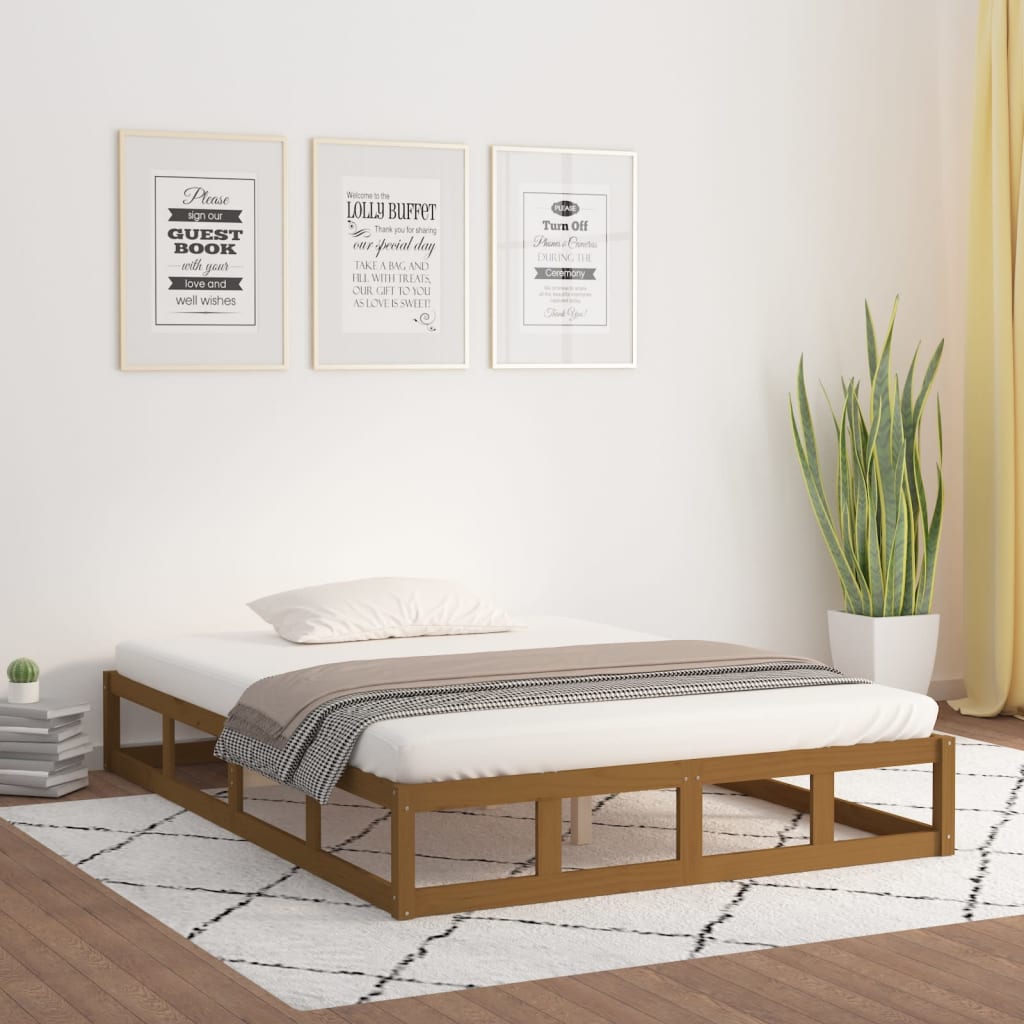 Sängram massivt trä 150x200 cm honungsbrun