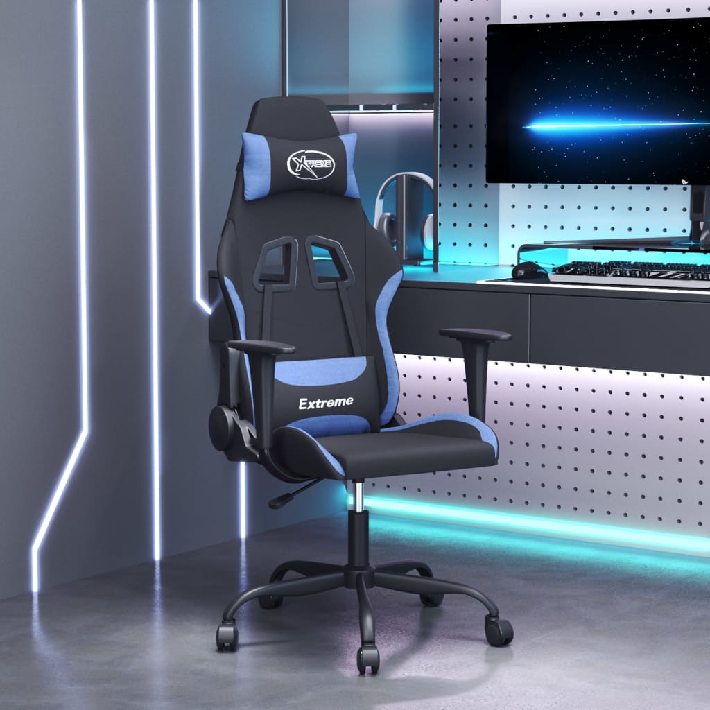 Gamingstol med massage svart och blå tyg