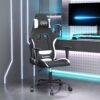 Gamingstol med massage svart och vit tyg