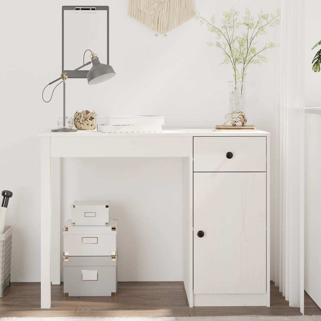 Skrivbord vit 100x50x75 cm massiv furu