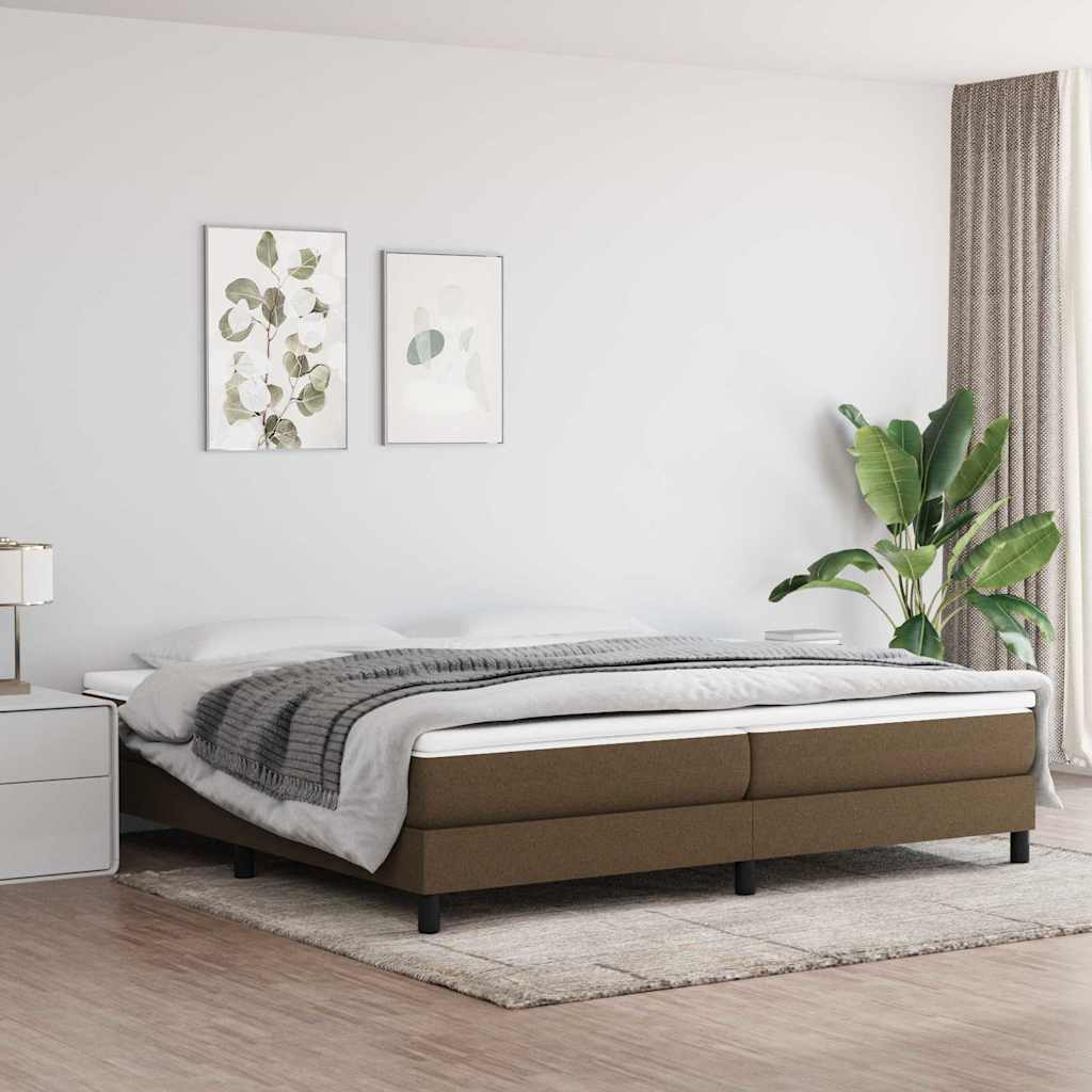 Boxspring-sängram mörkbrun 200x200 cm tyg