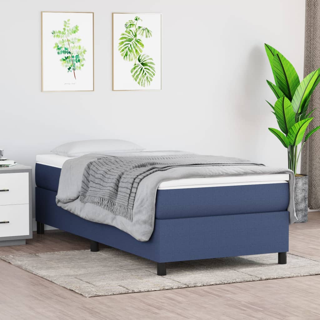 Boxspring-sängram blå 90x190 cm tyg