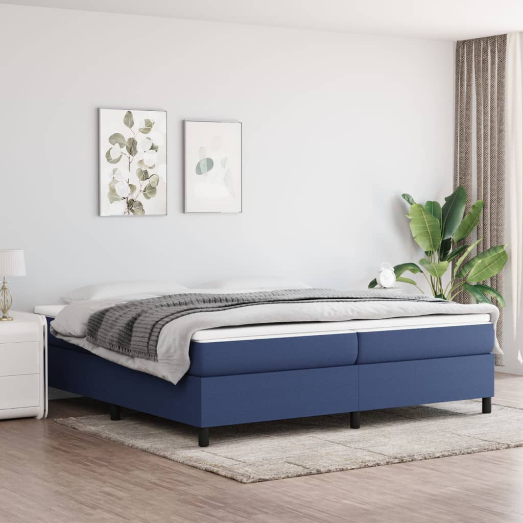 Boxspring-sängram blå 200x200 cm tyg