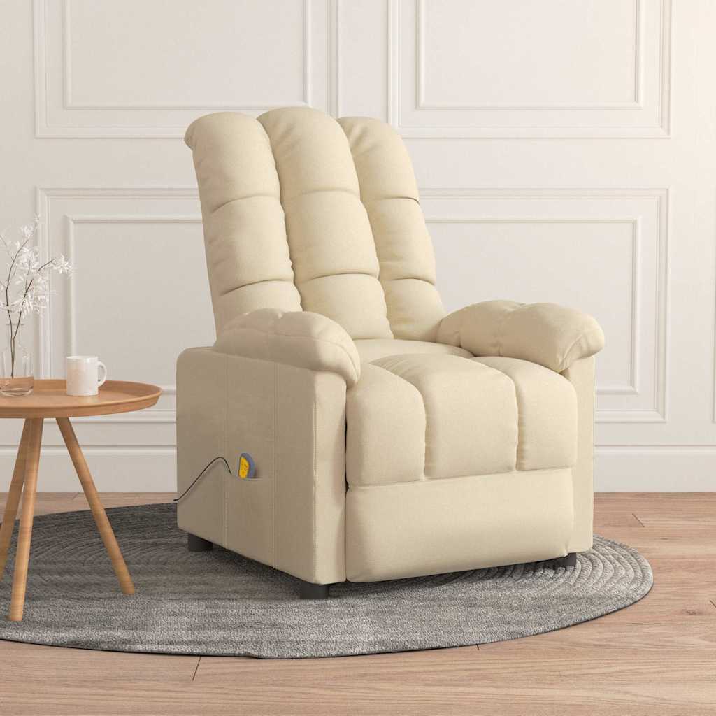 Massagefåtölj gräddvit tyg