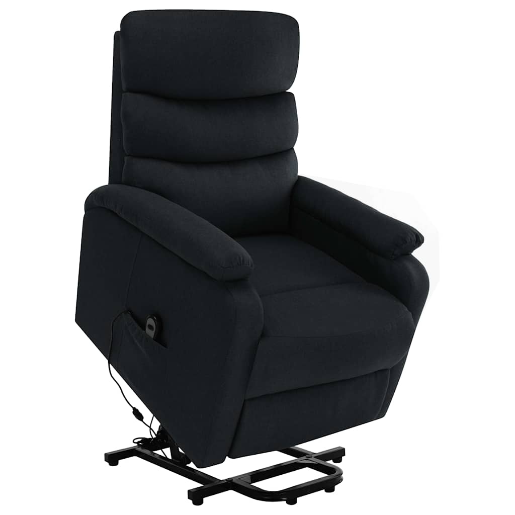 massagefåtölj med uppresningshjälp svart tyg