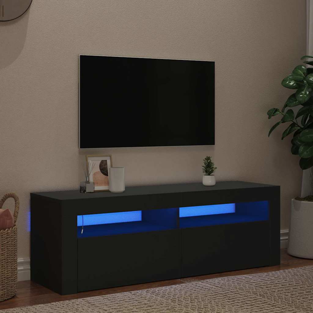TV-bänk med LED-belysning svart 120x35x40 cm