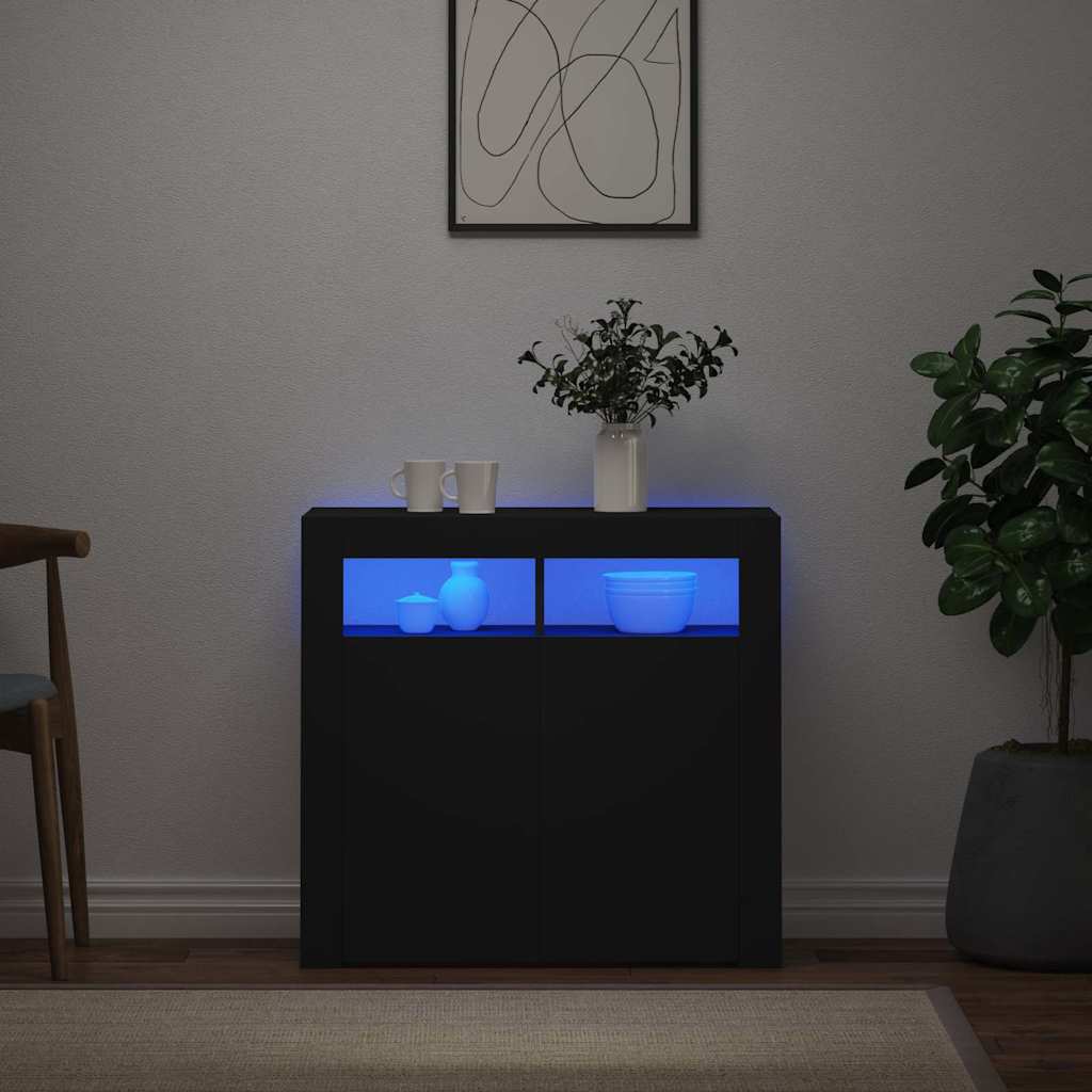 Skänk med LED-belysning svart 80x35x75 cm