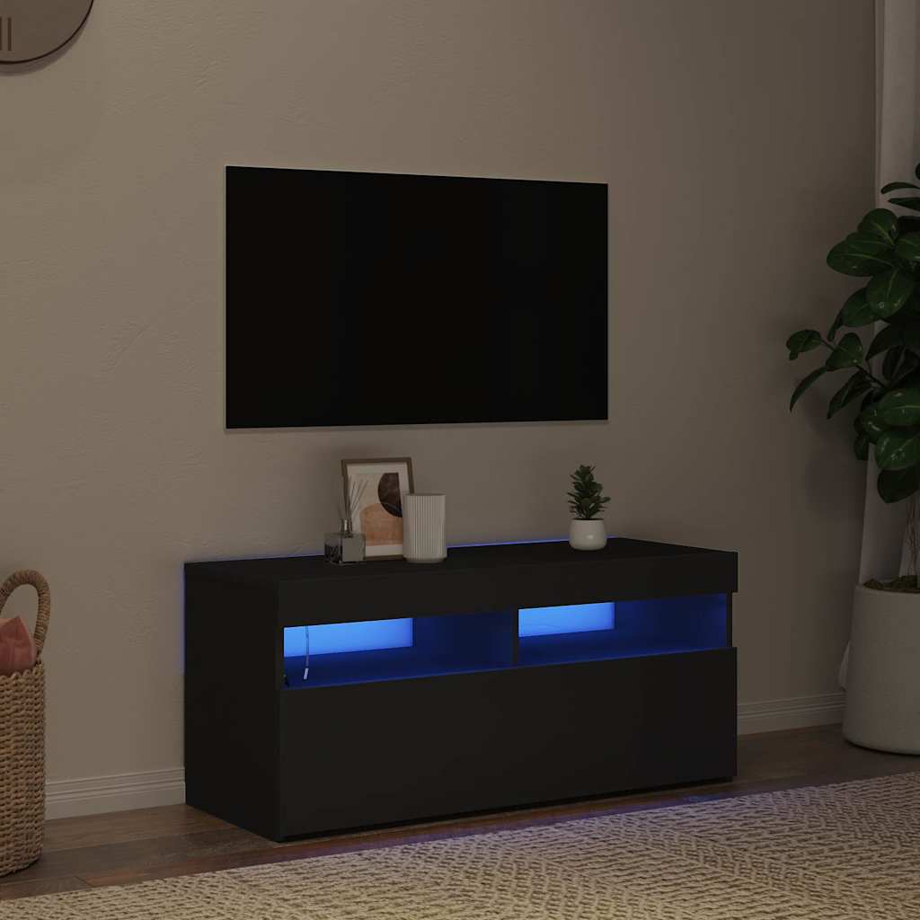 TV-bänk med LED-belysning svart 90x35x40 cm