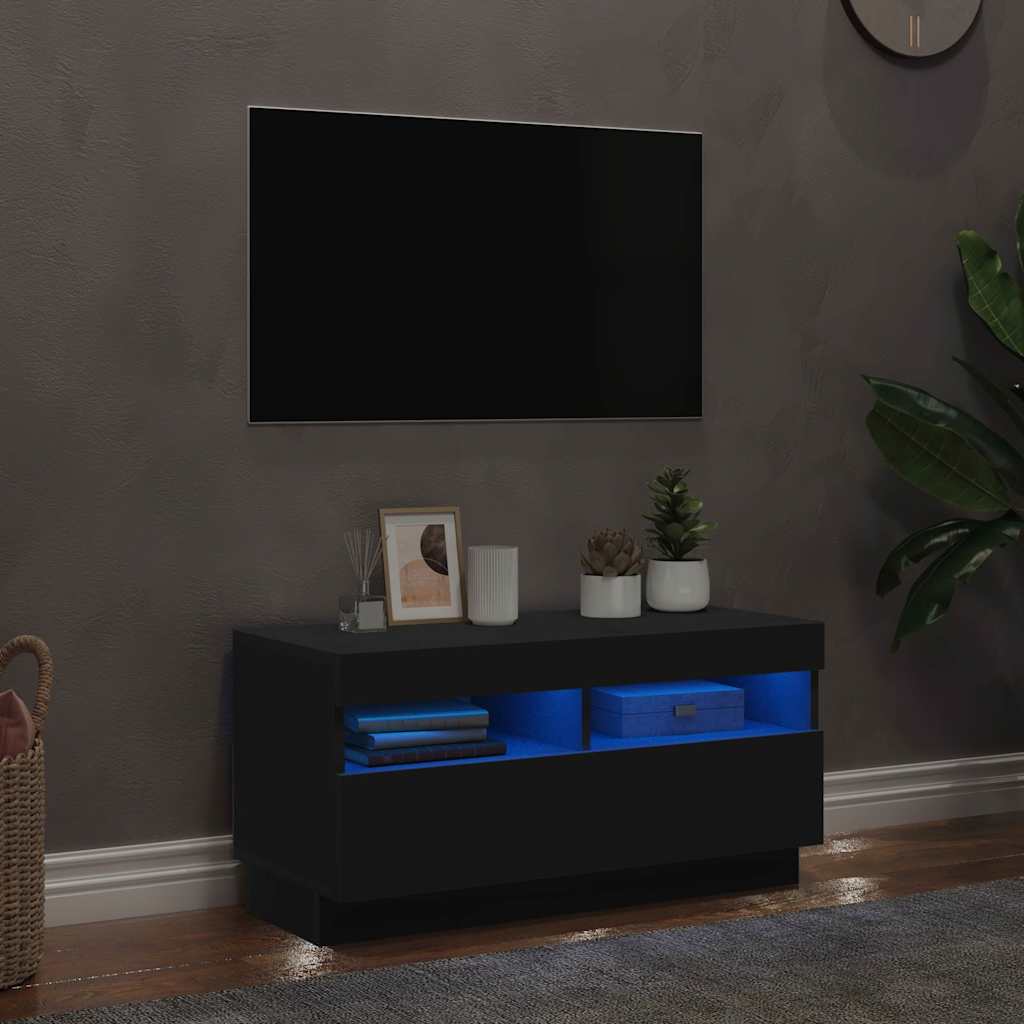 TV-bänk med LED-belysning svart 80x35x40 cm