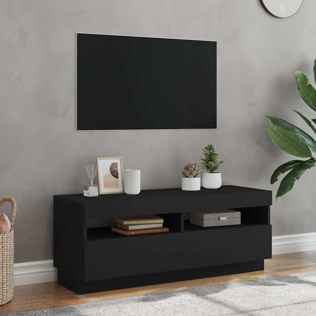 TV-bänk med LED-belysning svart 100x35x40 cm