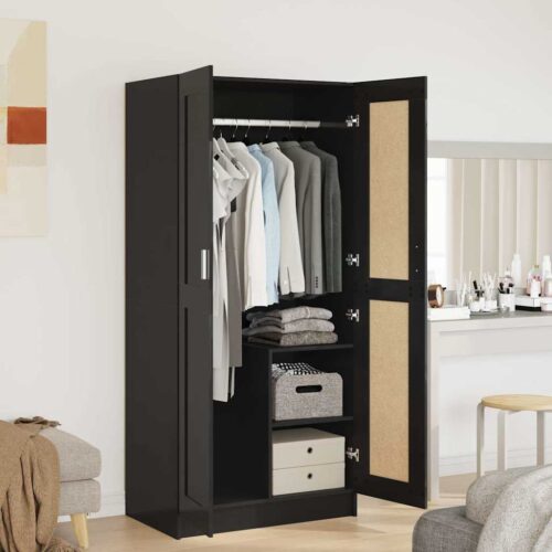 Garderob svart högglans 82,5x51,5x180 cm konstruerat trä