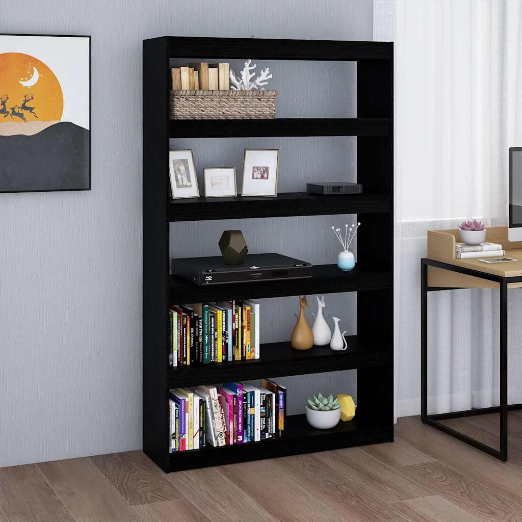 Bokhylla/Rumsavdelare svart 100x30x167,5 cm massiv furu