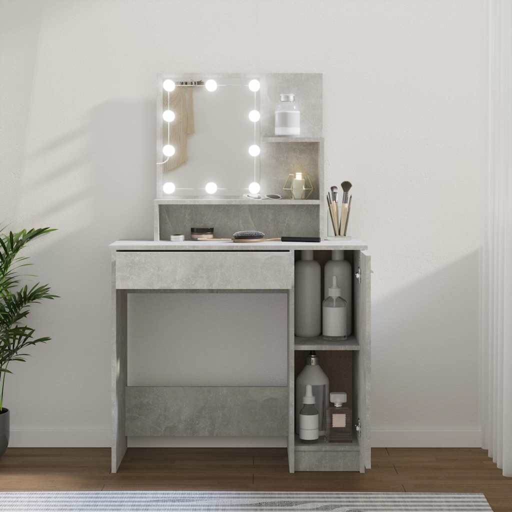 Sminkbord med LED betonggrå 86,5x35x136 cm