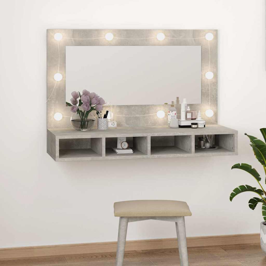 Spegelskåp med LED betonggrå 90x31,5x62 cm