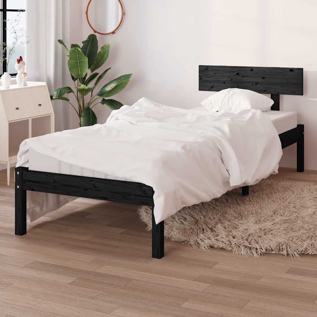 Sängram svart massiv furu 75x190 cm