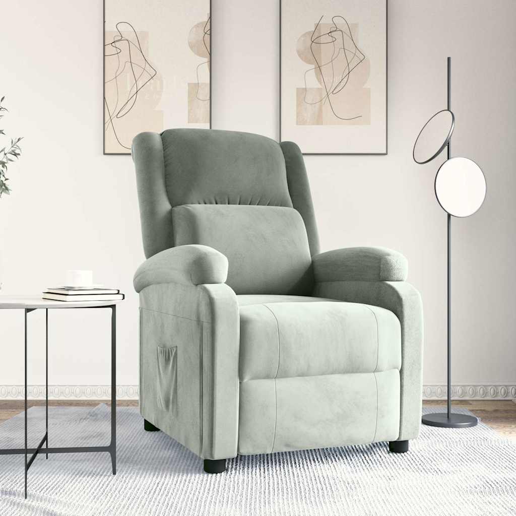 Reclinerfåtölj ljusgrå sammet