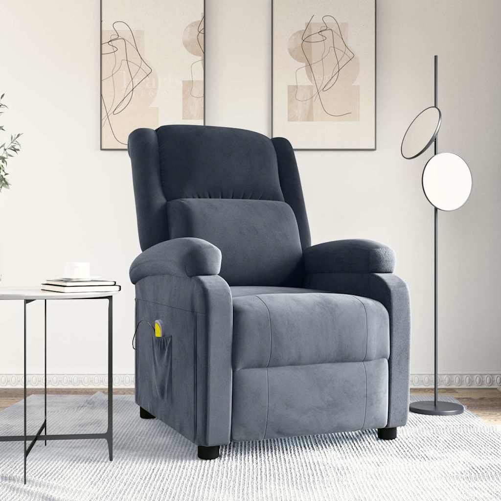 Massagefåtölj mörkgrå sammet