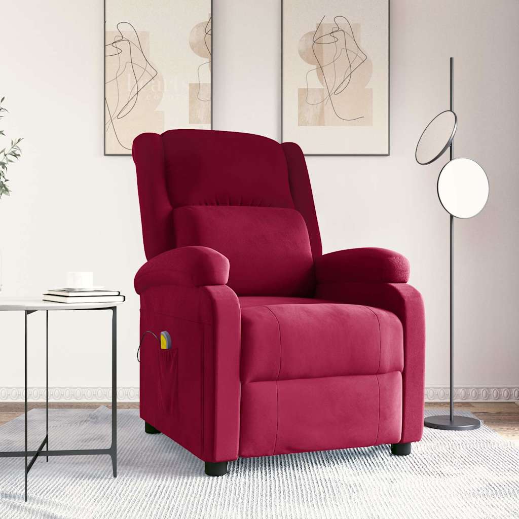 Massagefåtölj vinröd sammet