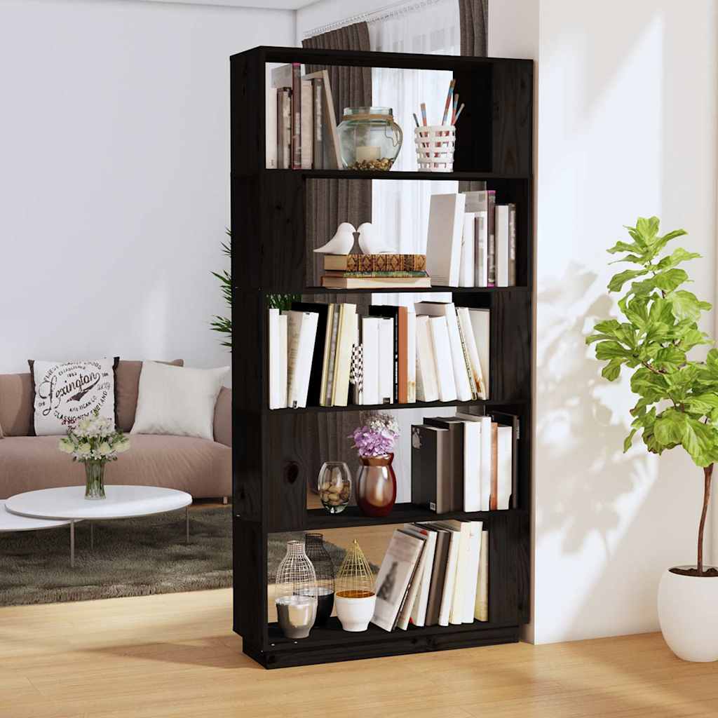 Bokhylla/Rumsavdelare svart 80x25x163,5 cm massiv furu
