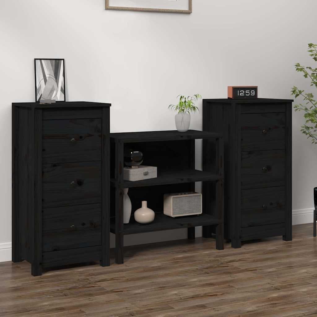 Skänk svart 2 st 40x35x80 cm massiv furu