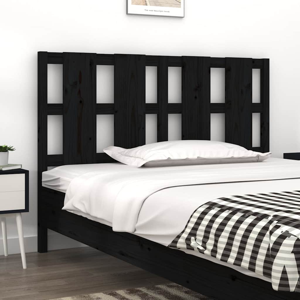 Sänggavel svart 125,5x4x100 cm massiv furu