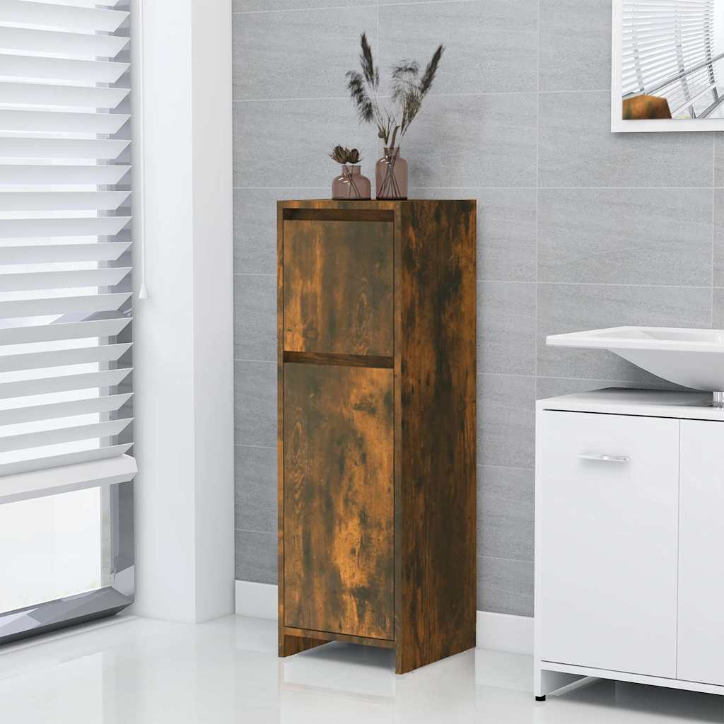 Badrumsskåp rökfärgad ek 30x30x95 cm konstruerat trä