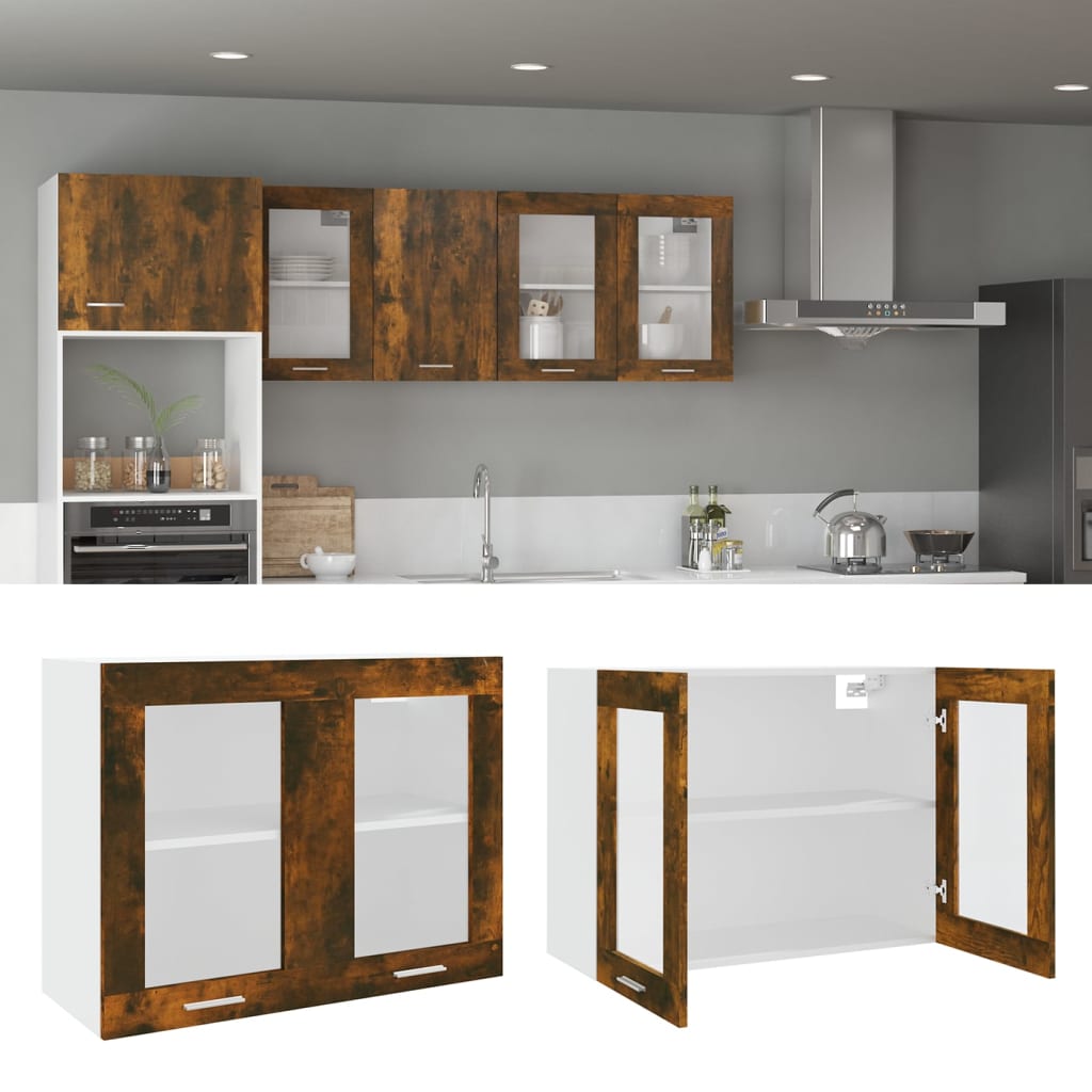 Väggskåp glas “Lyon” rökfärgad ek 80x31x60 cm konstruerat trä