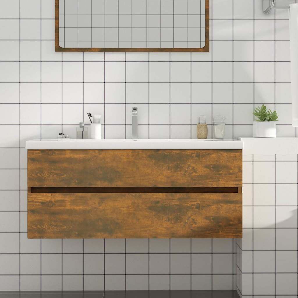 Handfatsskåp rökfärgad ek 100x38,5x45 cm konstruerat trä
