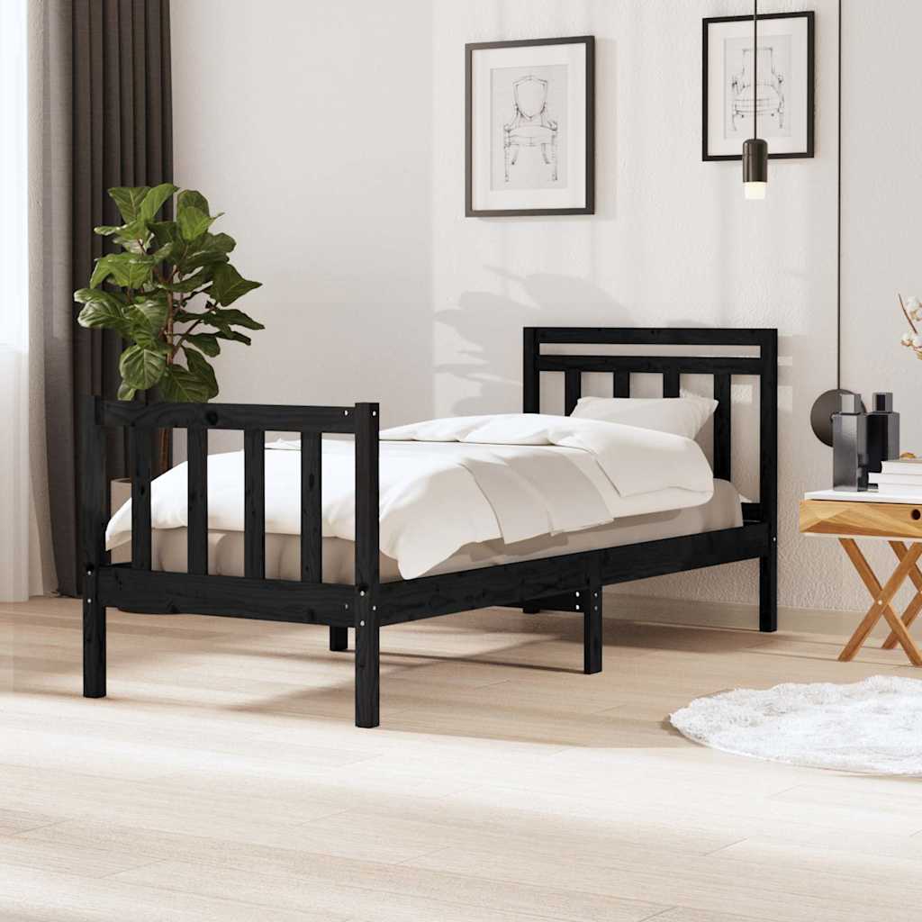 Sängram massiv furu 75x190 cm svart