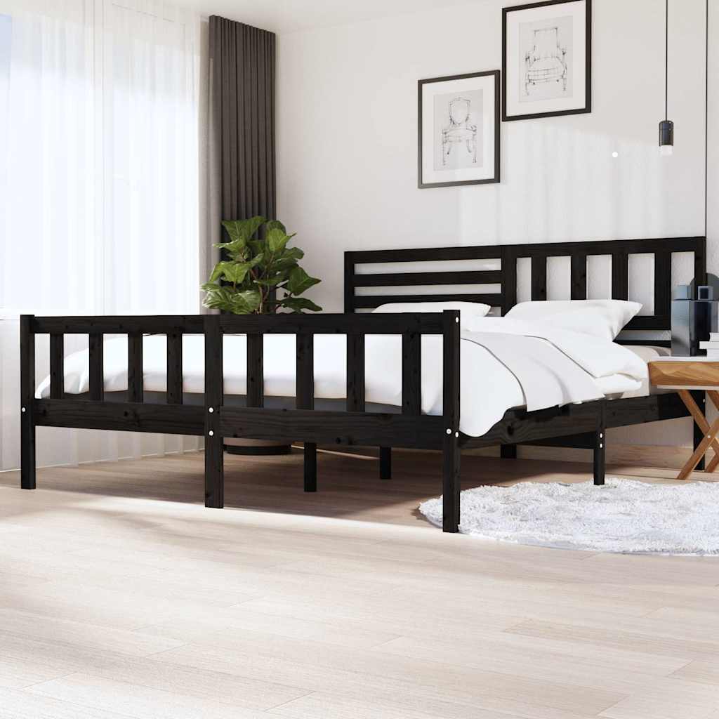 Sängram svart massivt trä 200x200 cm