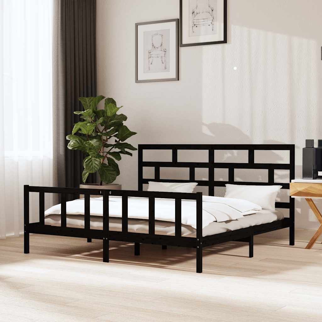 Sängram svart massiv furu 200x200 cm