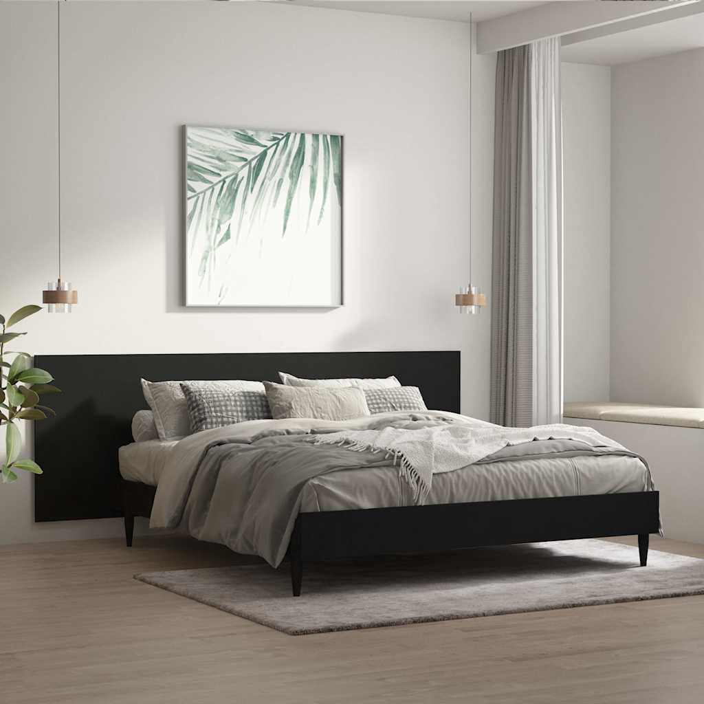 Väggmonterad sänggavel svart 240x1,5x80 cm konstruerat trä