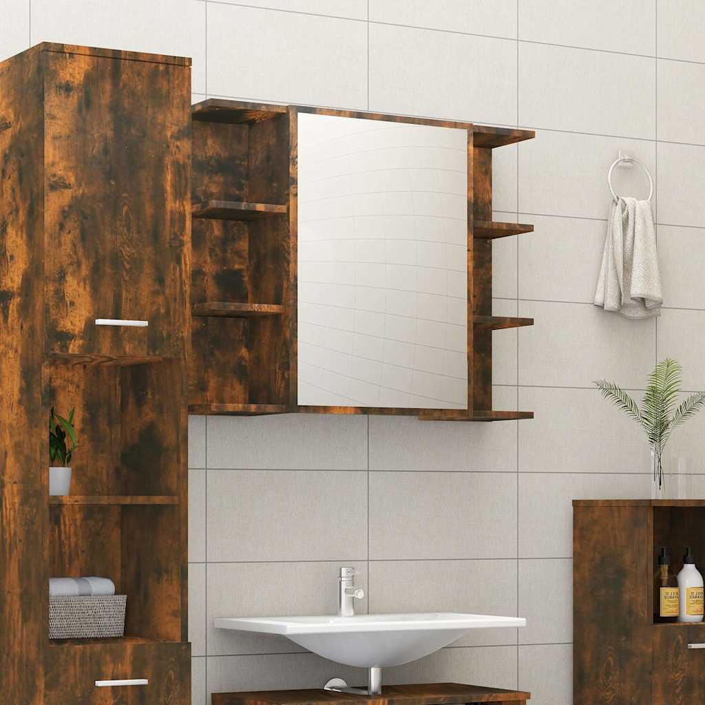 Spegelskåp för badrum rökfärga ek 80x20,5x64 cm konstruerat trä