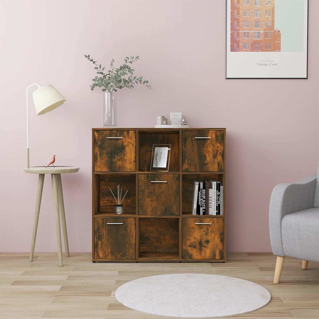 Bokhylla rökfärgad ek 90x30x90 cm konstruerat trä