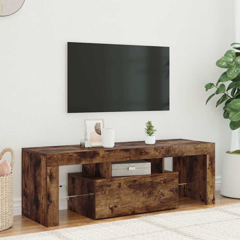 Tv-bänk med LED-belysning rökfärgad ek 120x35x40 cm