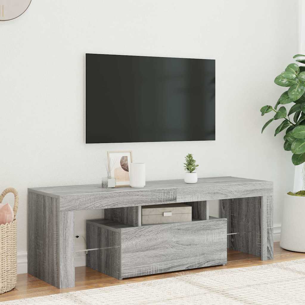 TV-bänk med LED-belysning grå sonoma 120x35x40 cm