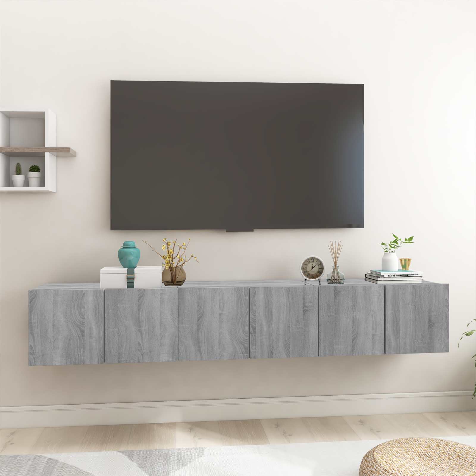 Hängande tv-skåp 3 st grå sonoma 60x30x30 cm konstruerat trä
