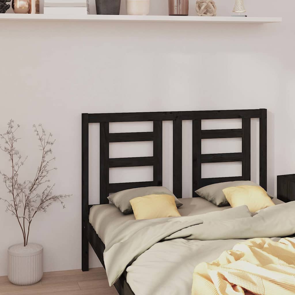 Sänggavel svart 126x4x100 cm massiv furu