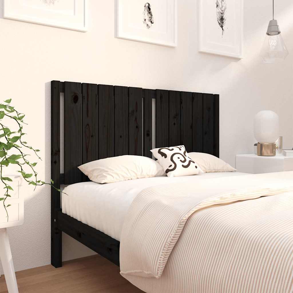 Sänggavel svart 125,5x4x100 cm massiv furu