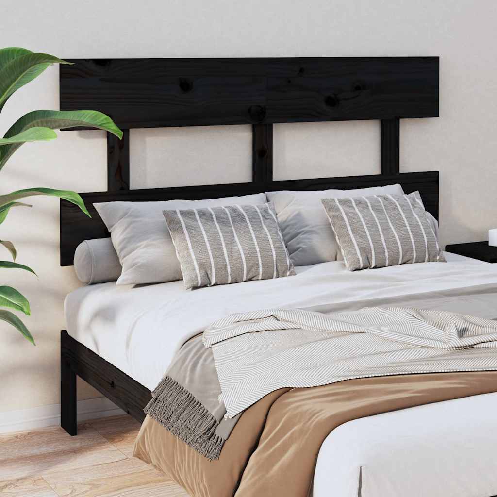 Sänggavel svart 124x3x81 cm massiv furu
