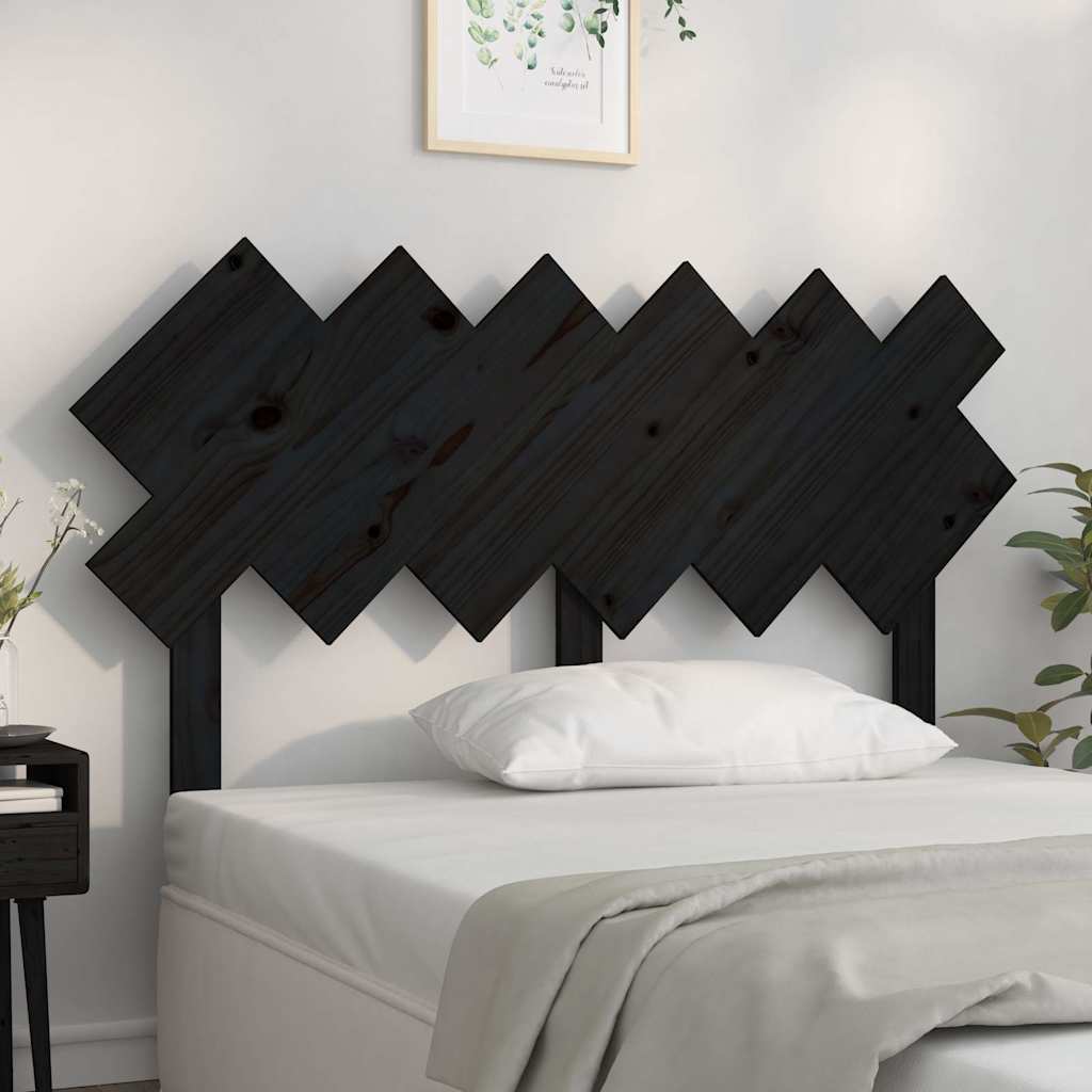 Sänggavel svart 132x3x81 cm massiv furu
