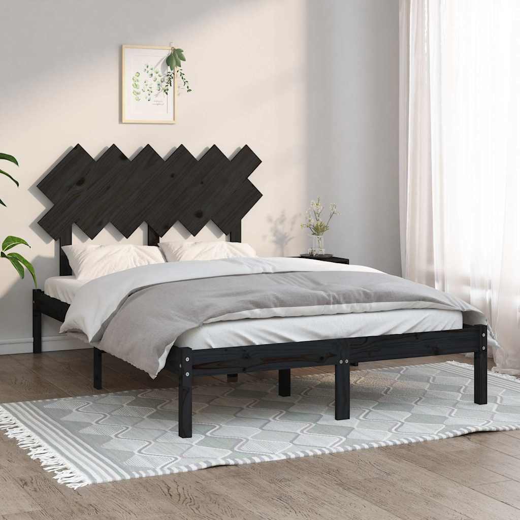 Sängram massiv furu 135x190 cm svart