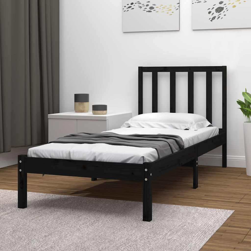Sängram svart massiv furu 75x190 cm