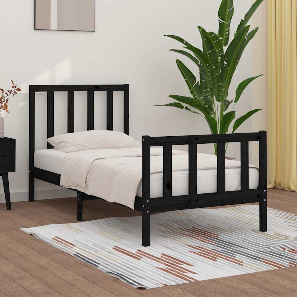 Sängram svart massiv furu 75x190 cm