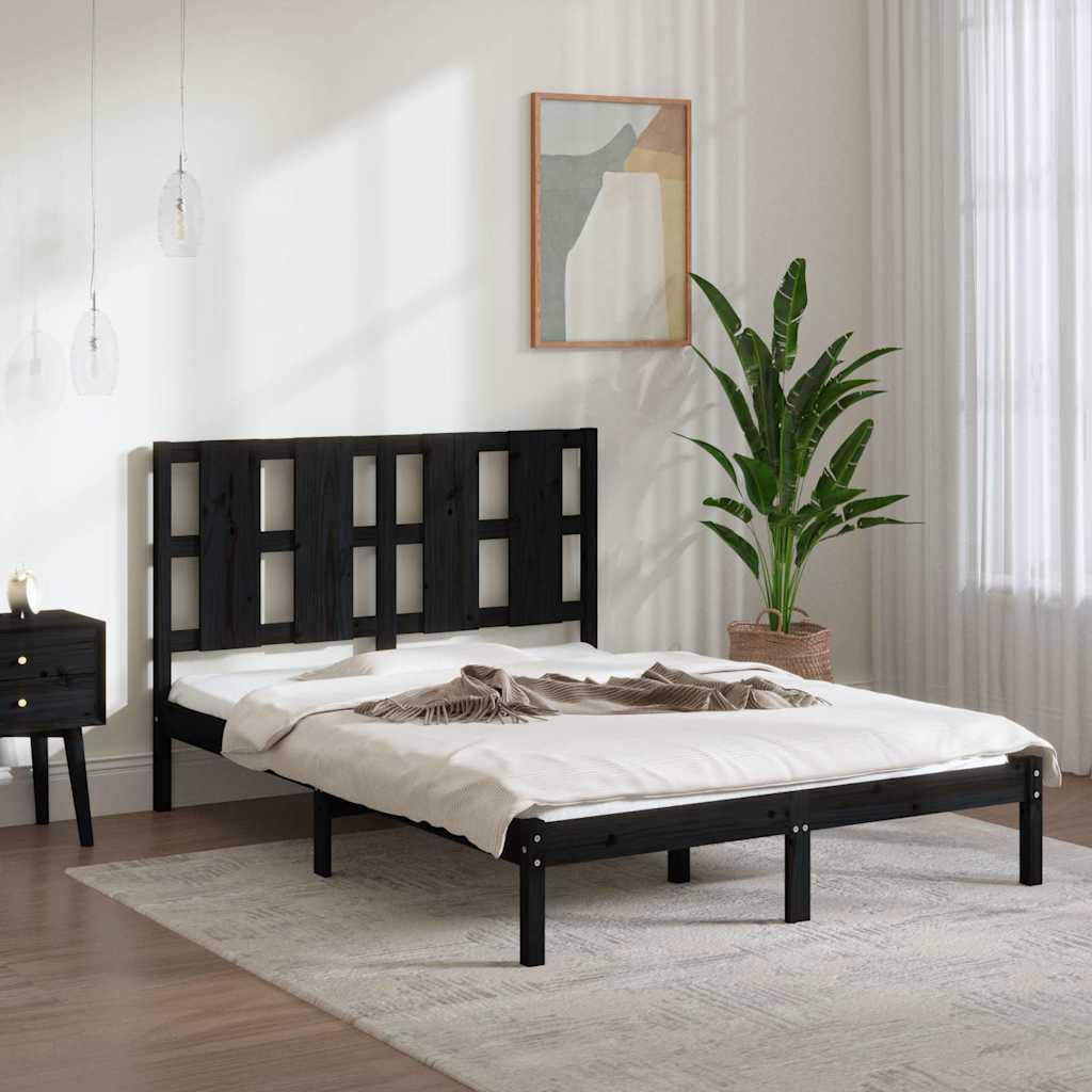 Sängram svart massiv furu 140x190 cm