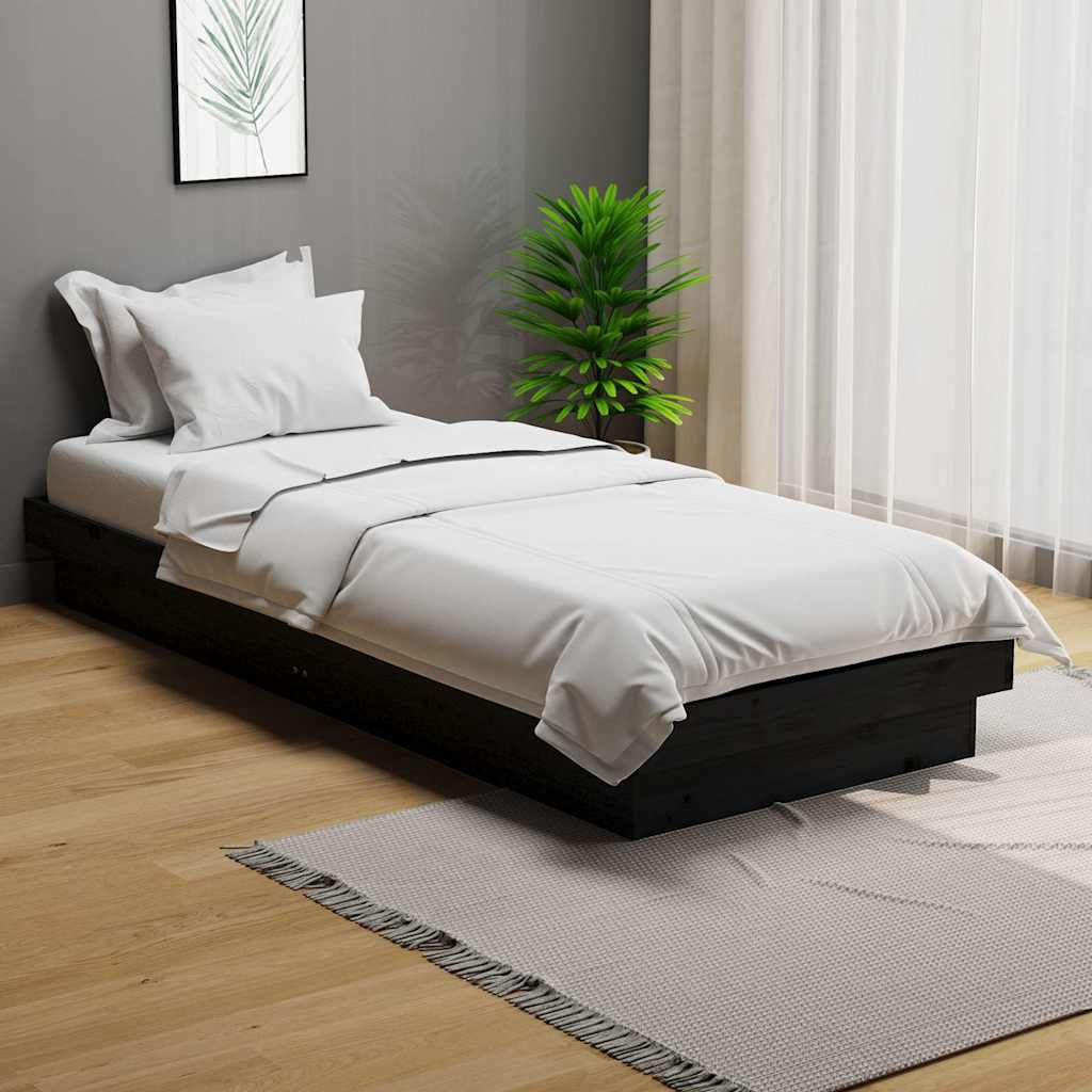 Sängram svart massiv furu 75x190 cm