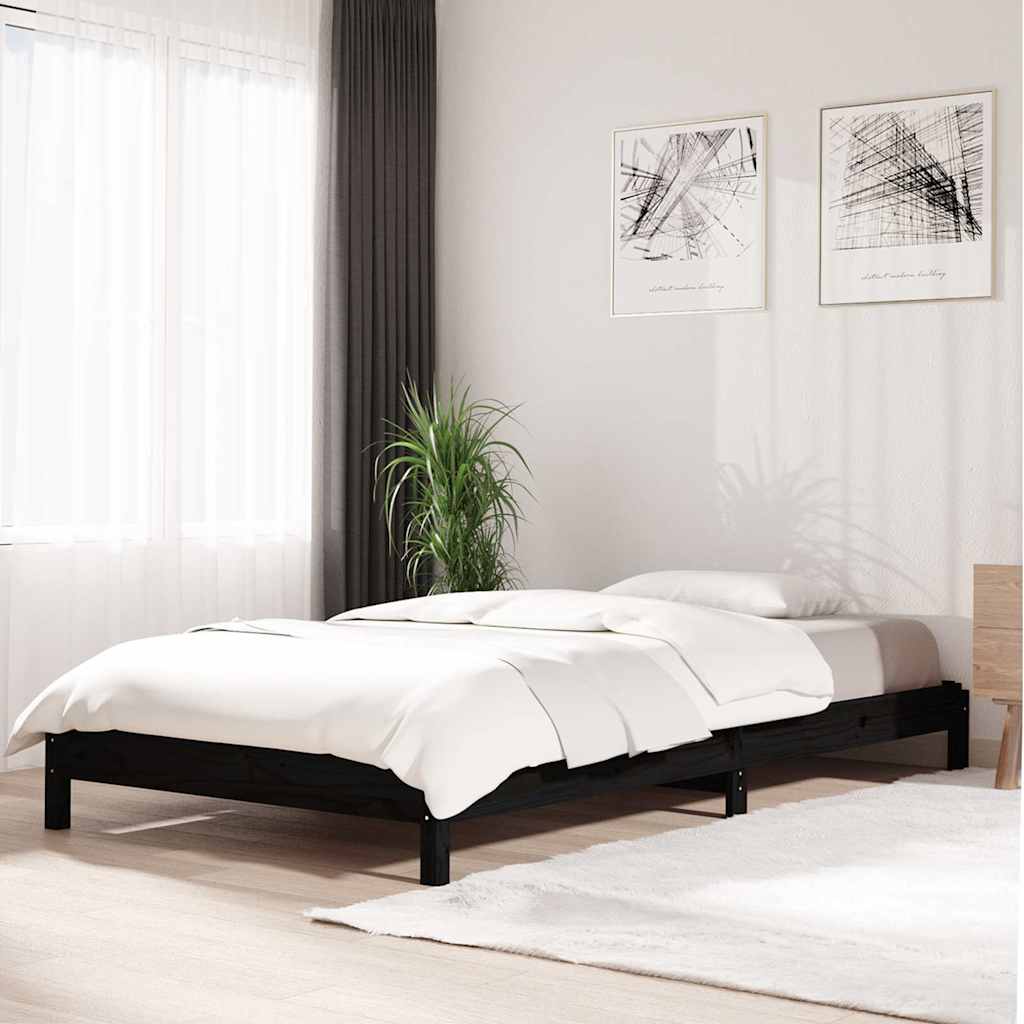 Stapelbar säng svart 80x200 cm massivt furuträ