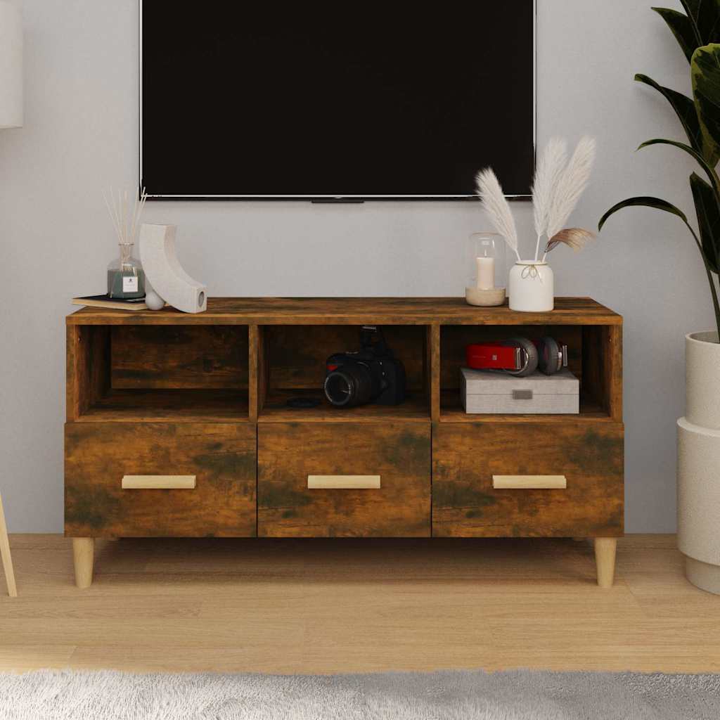 Tv-bänk rökfärgad ek 102x36x50 cm konstruerat trä