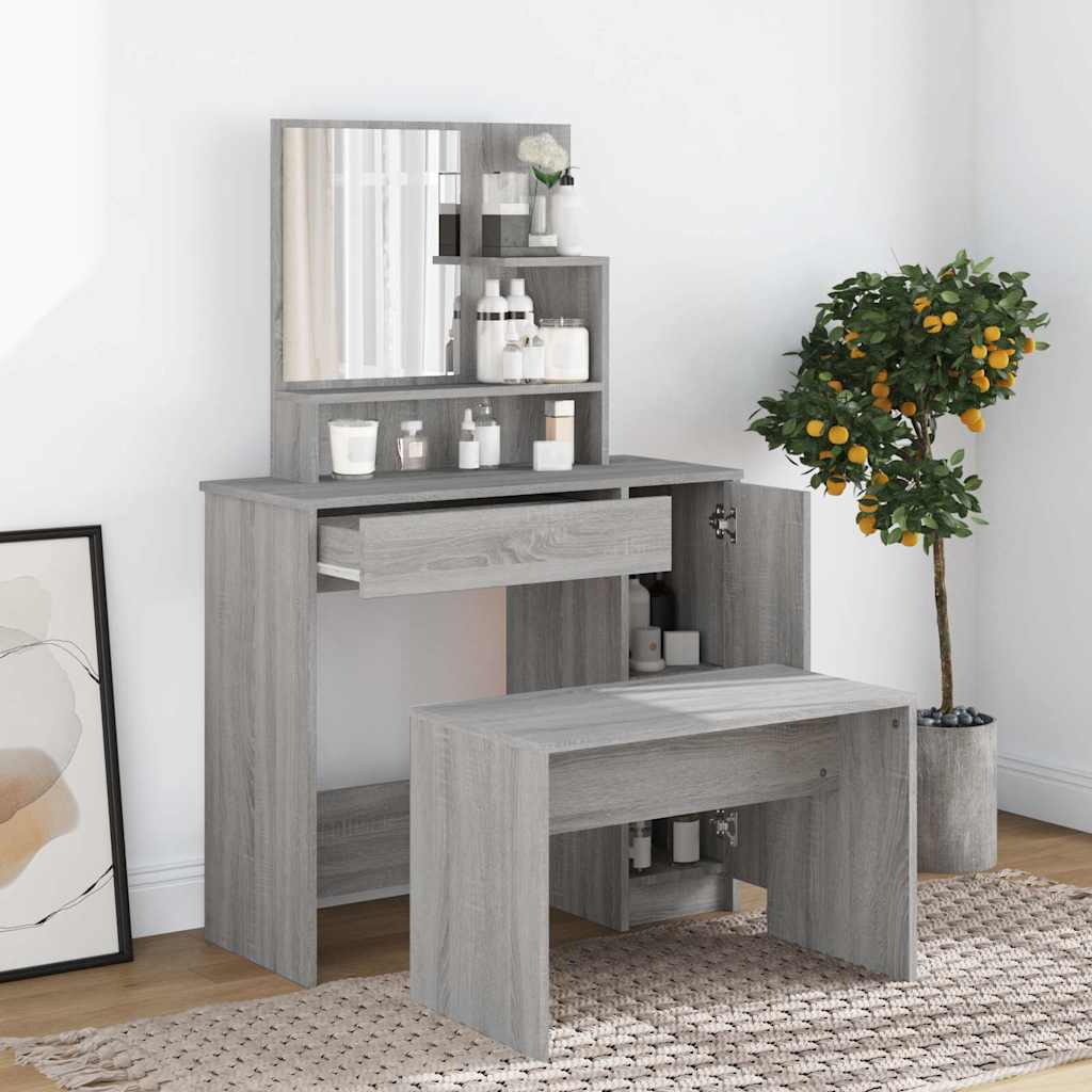 Sminkbord set grå sonoma 86,5x35x136 cm