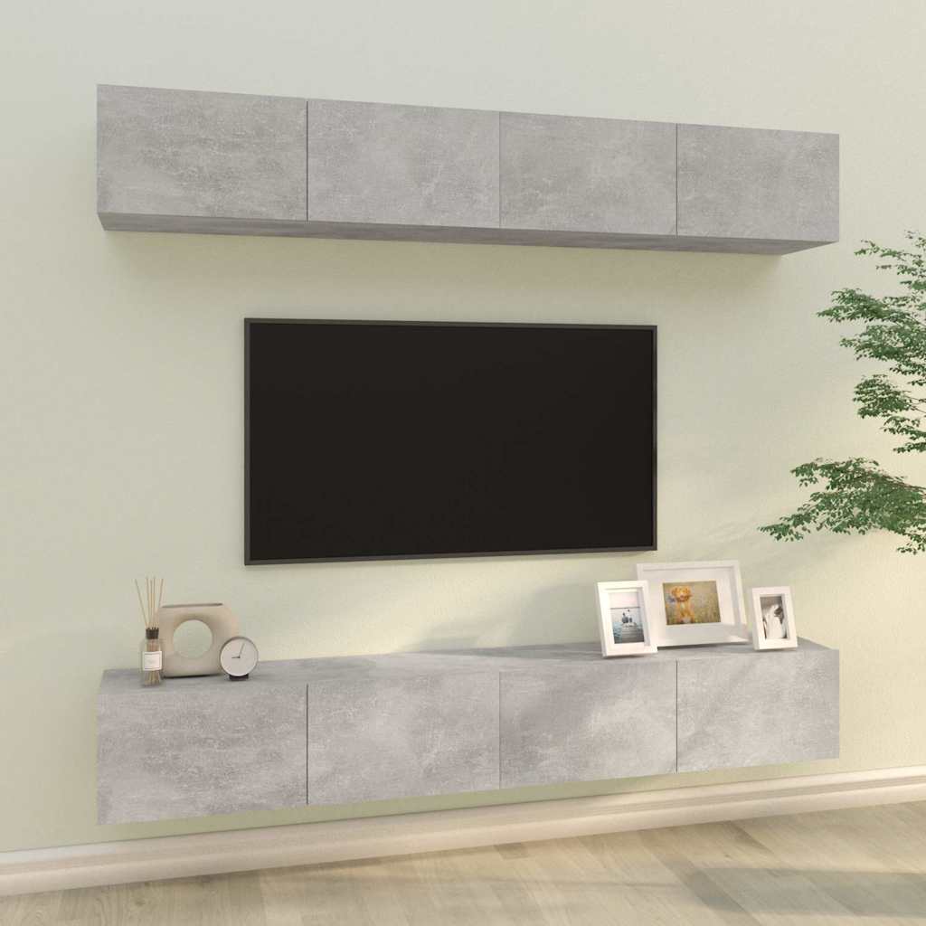 Väggmonterade tv-bänkar 4 delar betonggrå 100x30x30 cm